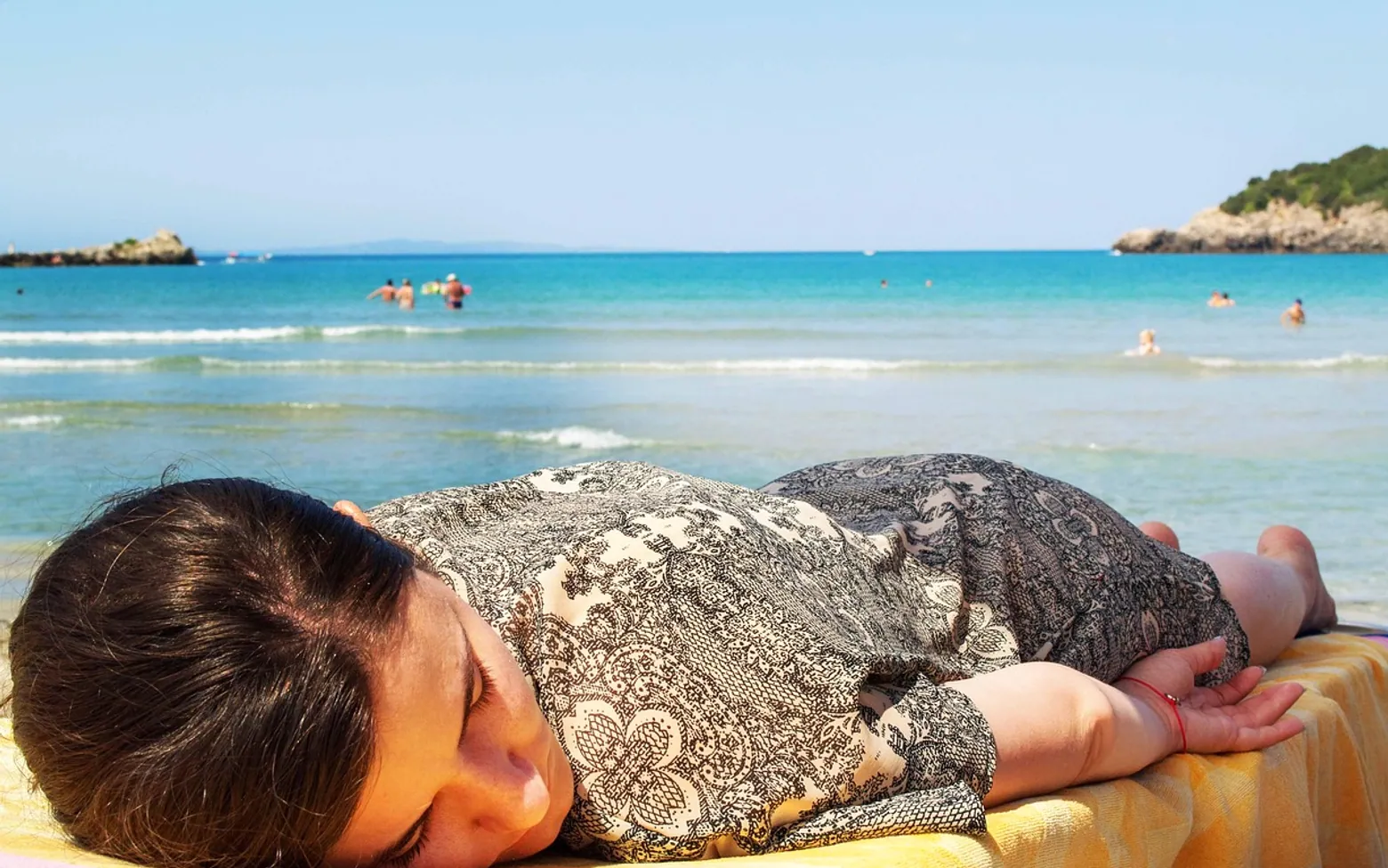 Woman, sleeping and sun bed
